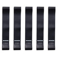 Five black adjustable resistance bands arranged vertically on a white background, each labeled 'X-Heavy' with five dots, and text below reads '5 black pieces'.