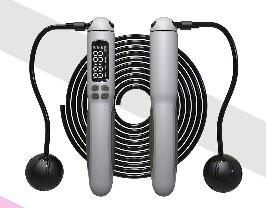 Digital jump rope with black and orange design on a white background