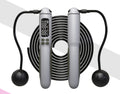 Digital jump rope with black handles on a white background
