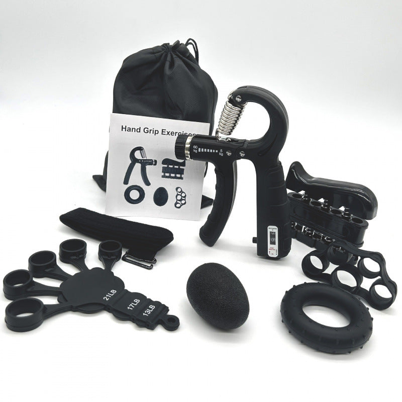 Hand grip exercise device with accessories on a white background