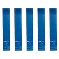 Five blue resistance bands labeled 'Light' are shown on a white background with the text '5 blue' below.