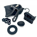 Collection of black hand exercisers and accessories on a white background