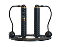 Black digital jump rope with textured handles on a white background